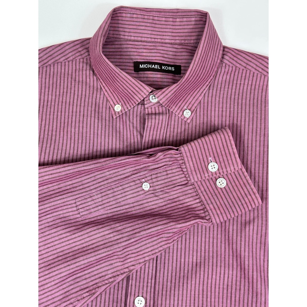 Michael Kors Button Down Men's Striped Long Sleeve Shirt Maroon‎ 16.5 34/35 - Picture 5 of 8